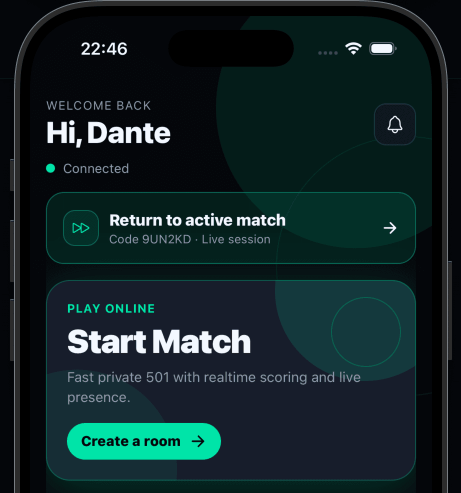 DartFlow app screenshot - main gameplay view